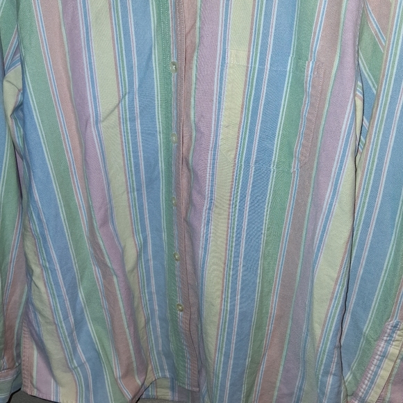 Vintage L.L. Bean Pastel Striped Rainbow  Oxford 100% Cotton Button Up Shirt L - Picture 3 of 5